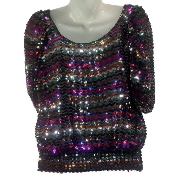 Vintage Partique New York Sequin Party Blouse ILGWU Union Made USA 80s Disco Top - Picture 3 of 6